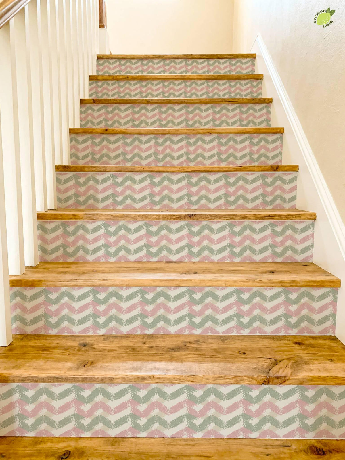 Sakura Herringbone Linen peel and stick stair riser decals, photo 4 of 8