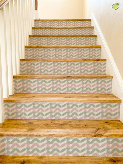 Sakura Herringbone Linen peel and stick stair riser decals, photo 4 of 8