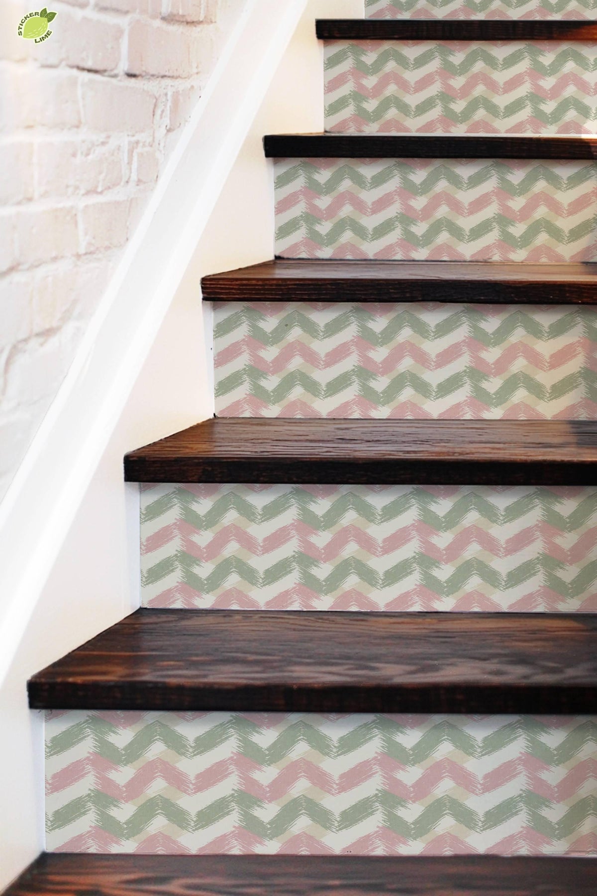 Sakura Herringbone Linen peel and stick stair riser decals, photo 5 of 8