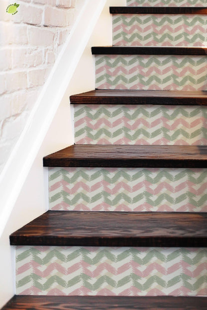 Sakura Herringbone Linen peel and stick stair riser decals, photo 5 of 8