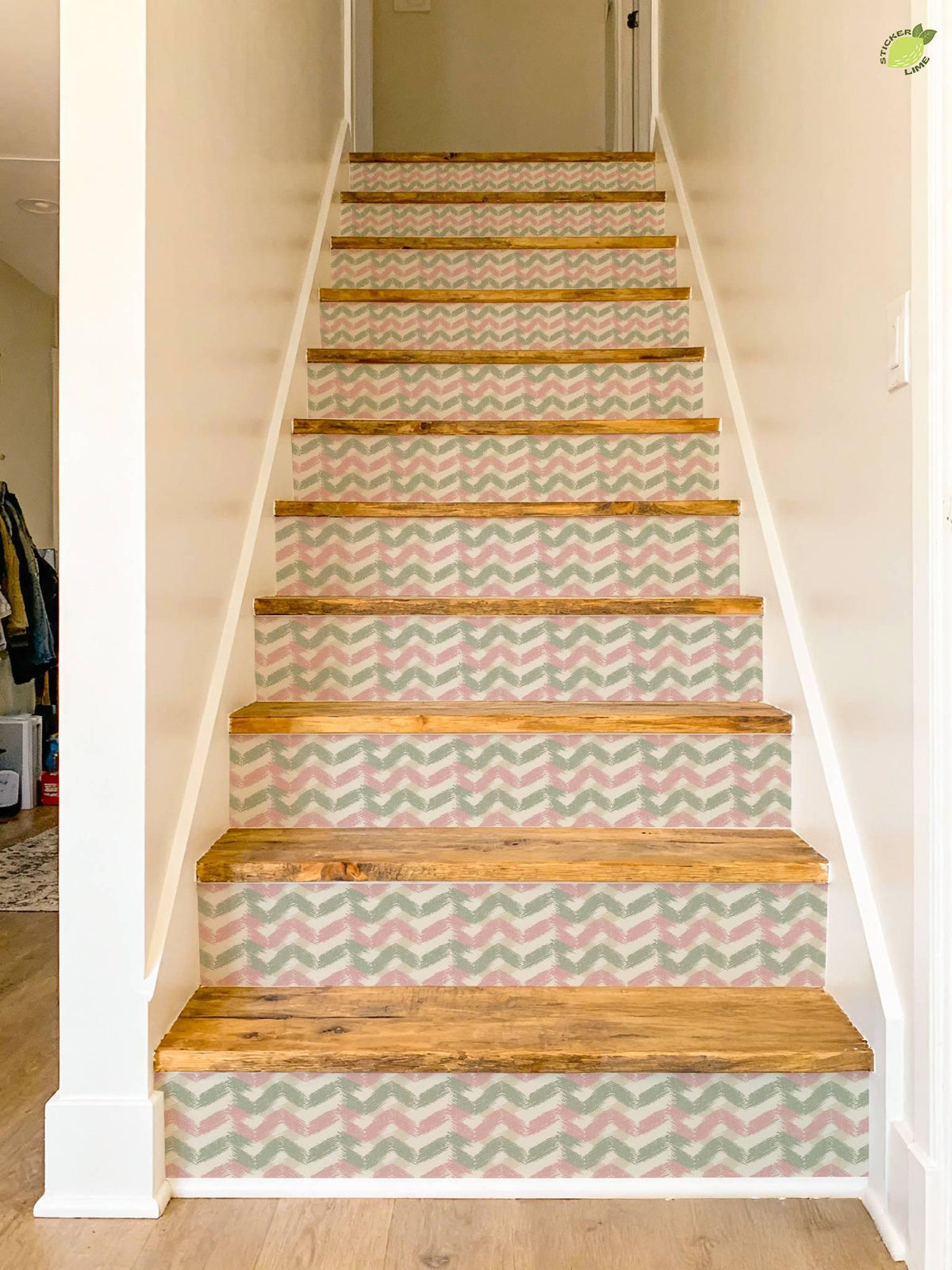 Sakura Herringbone Linen peel and stick stair riser decals, photo 6 of 8