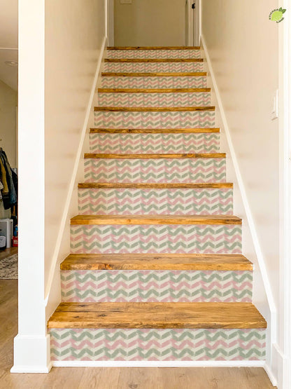 Sakura Herringbone Linen peel and stick stair riser decals, photo 6 of 8