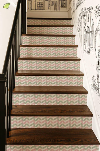 Sakura Herringbone Linen peel and stick stair riser decals, photo 7 of 8