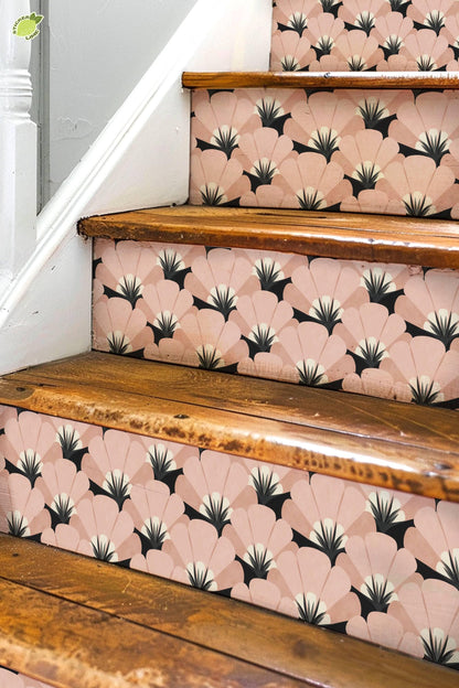 Sakura Pink Art Deco Fan peel and stick stair riser decals, photo 3 of 8