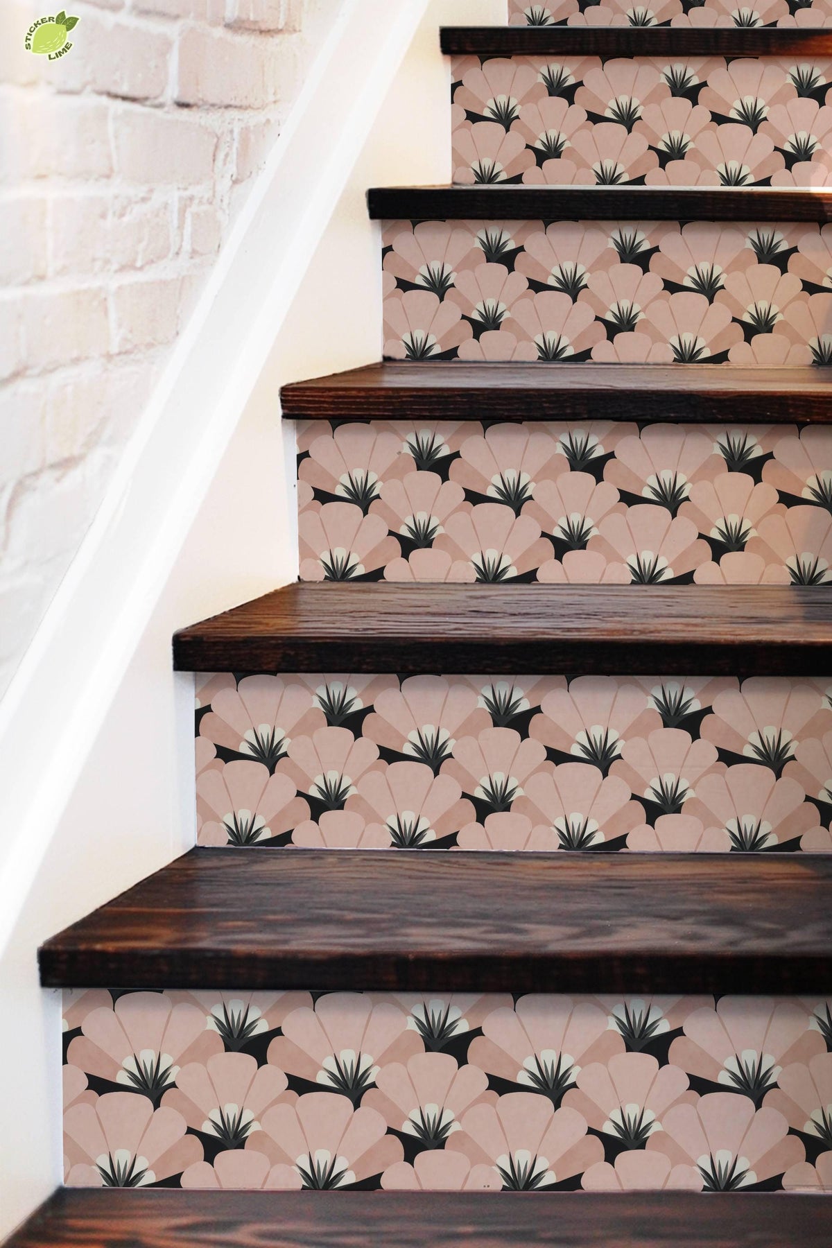 Sakura Pink Art Deco Fan peel and stick stair riser decals, photo 5 of 8
