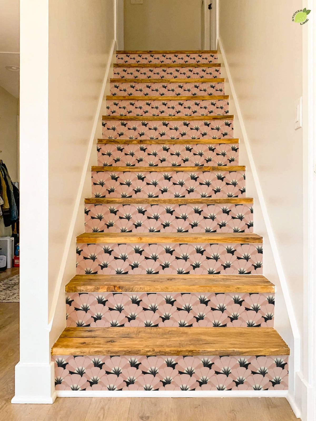 Sakura Pink Art Deco Fan peel and stick stair riser decals, photo 6 of 8