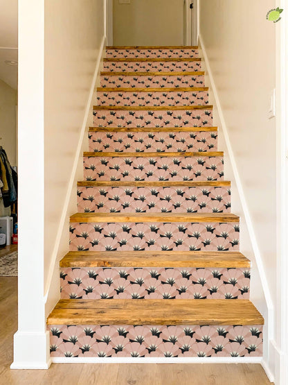 Sakura Pink Art Deco Fan peel and stick stair riser decals, photo 6 of 8