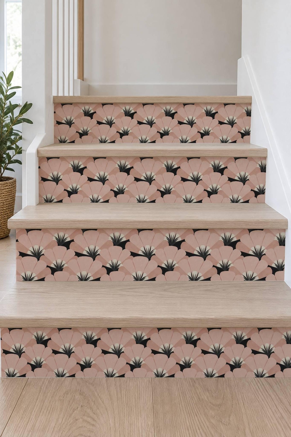 Sakura Pink Art Deco Fan peel and stick stair riser decals, photo 7 of 8