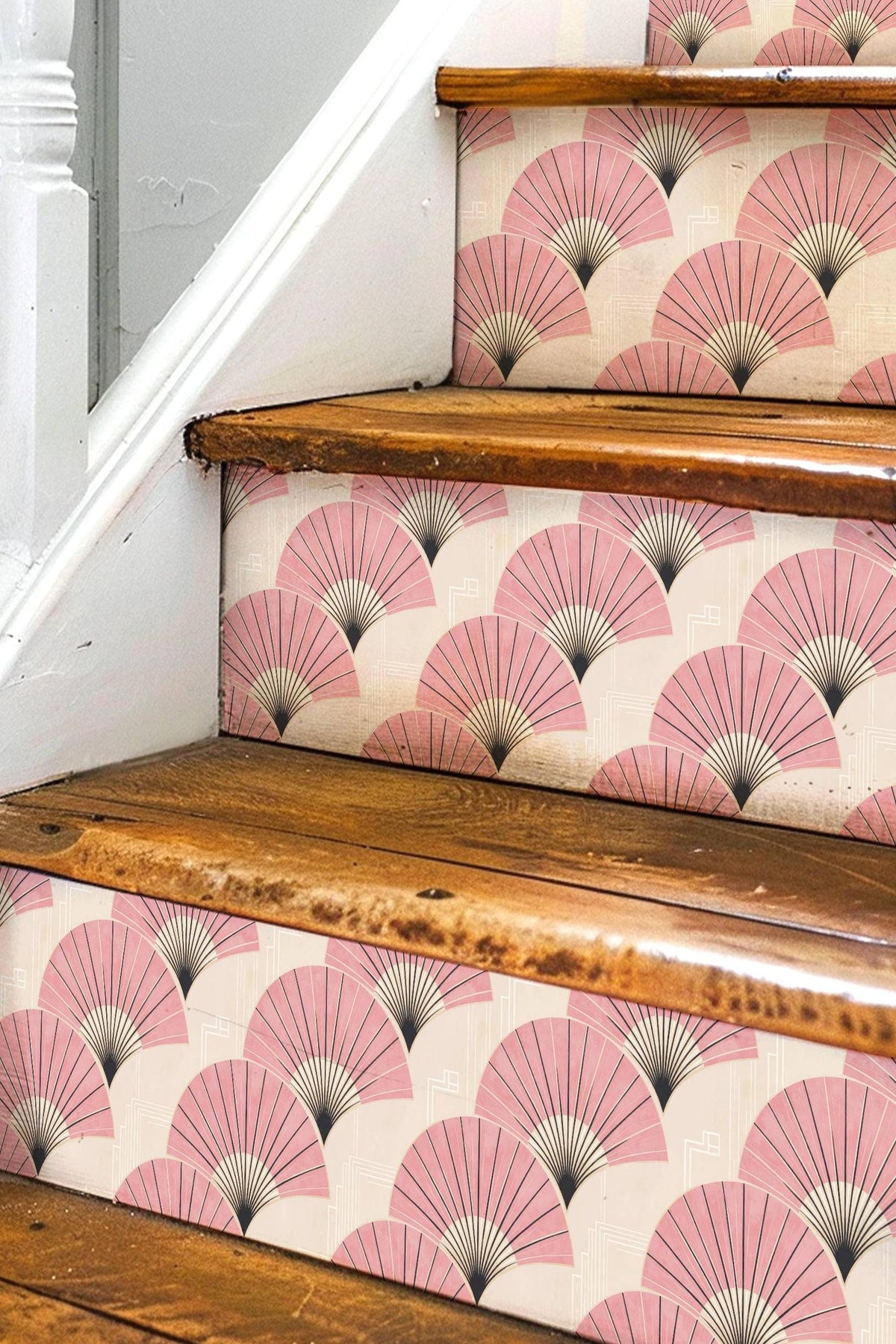 Sakura Pink Deco Fan peel and stick stair riser decals