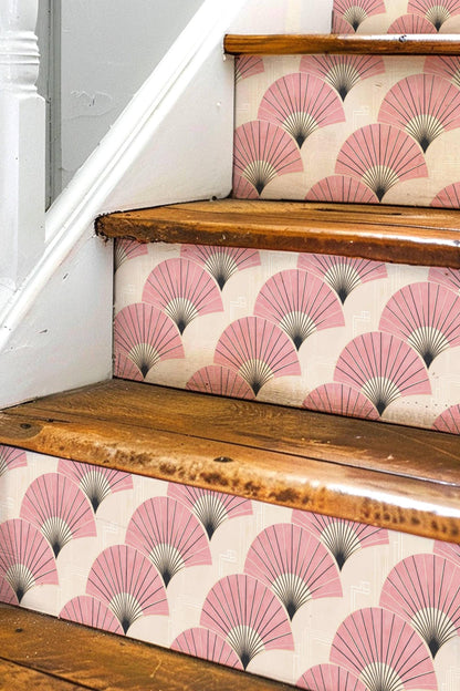 Sakura Pink Deco Fan peel and stick stair riser decals