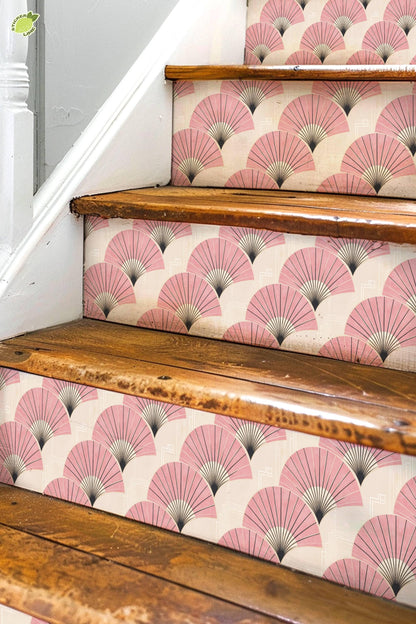 Sakura Pink Deco Fan peel and stick stair riser decals, photo 3 of 8