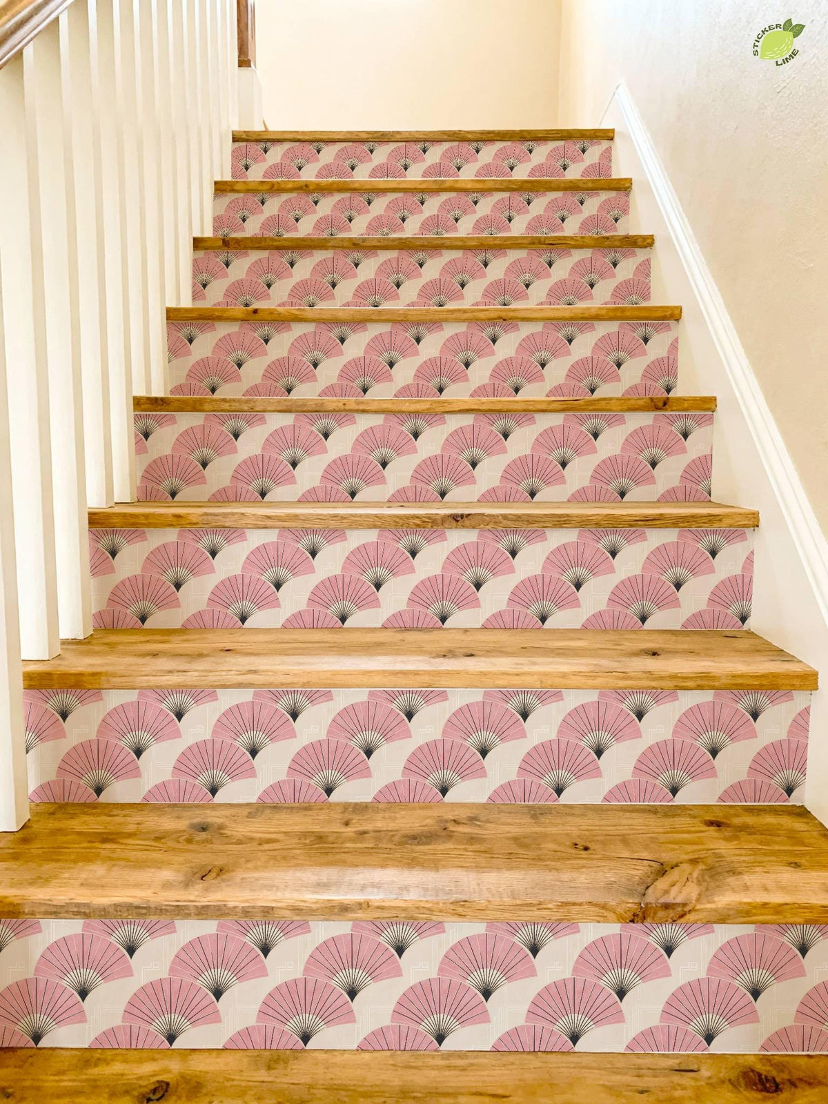 Sakura Pink Deco Fan peel and stick stair riser decals, photo 4 of 8