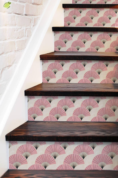 Sakura Pink Deco Fan peel and stick stair riser decals, photo 5 of 8