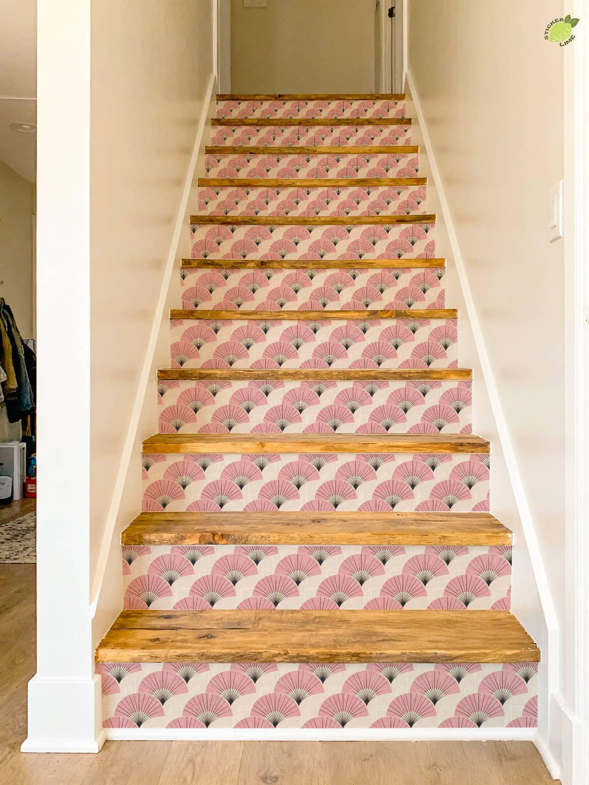 Sakura Pink Deco Fan peel and stick stair riser decals, photo 6 of 8