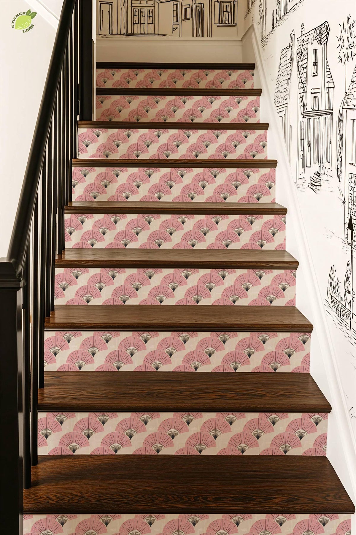 Sakura Pink Deco Fan peel and stick stair riser decals, photo 7 of 8