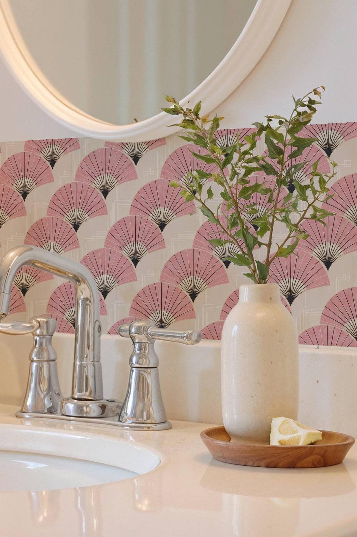 Sakura Pink Deco Fan peel and stick tile decals