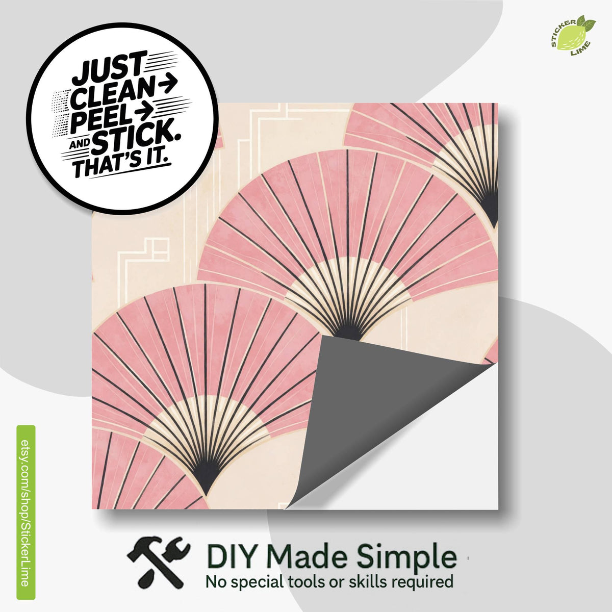 Sakura Pink Deco Fan peel and stick tile decals, photo 2 of 8
