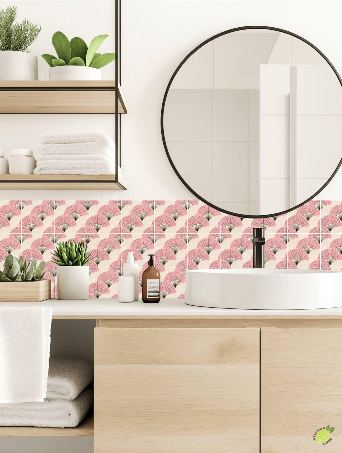 Sakura Pink Deco Fan peel and stick tile decals, photo 3 of 8