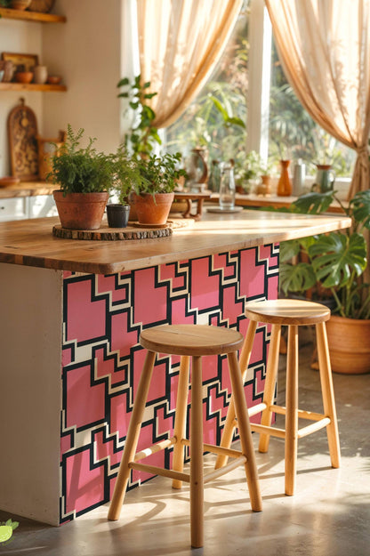 Sakura Pink Step Geometry peel and stick tile decals
