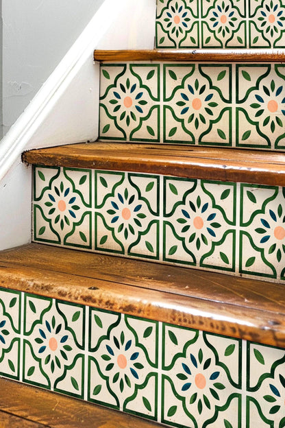 Scandi Petal peel and stick stair riser decals