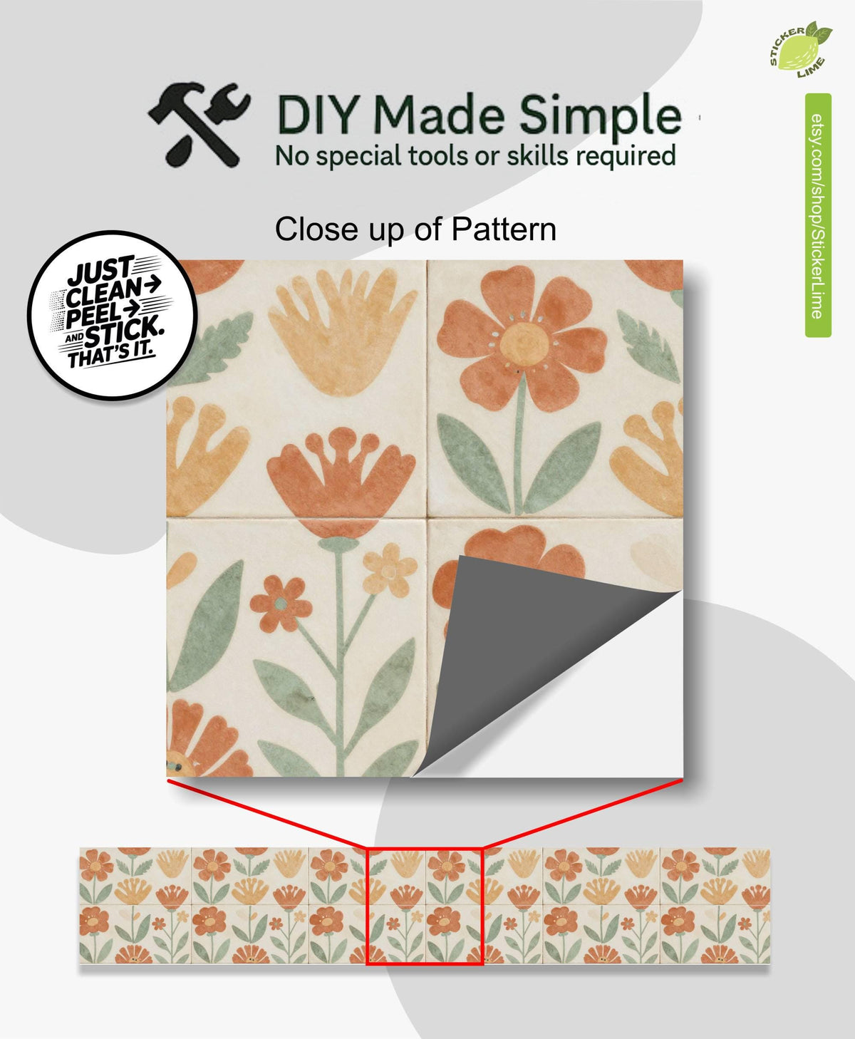 Sun-Drenched Botanical Mosaic peel and stick stair riser decals, photo 2 of 8