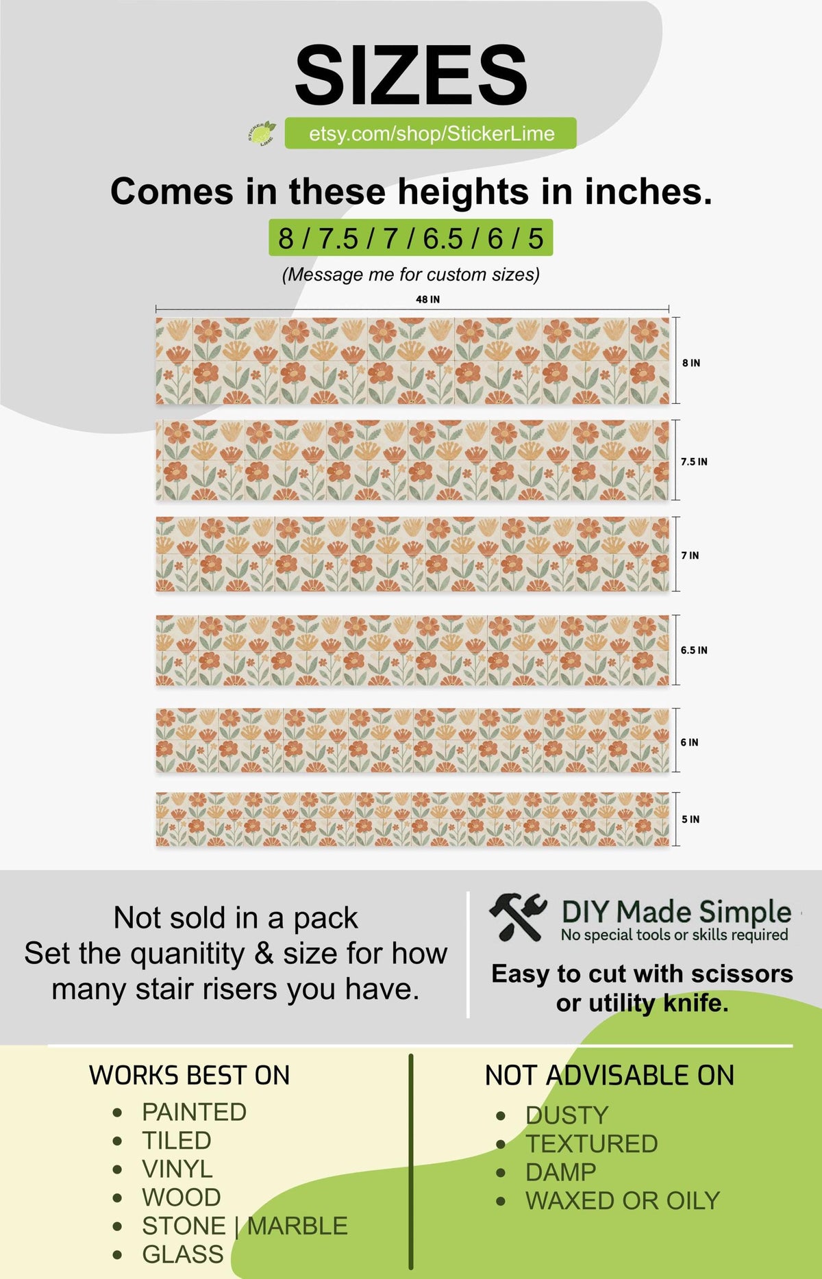 Sun-Drenched Botanical Mosaic peel and stick stair riser decals, photo 3 of 8
