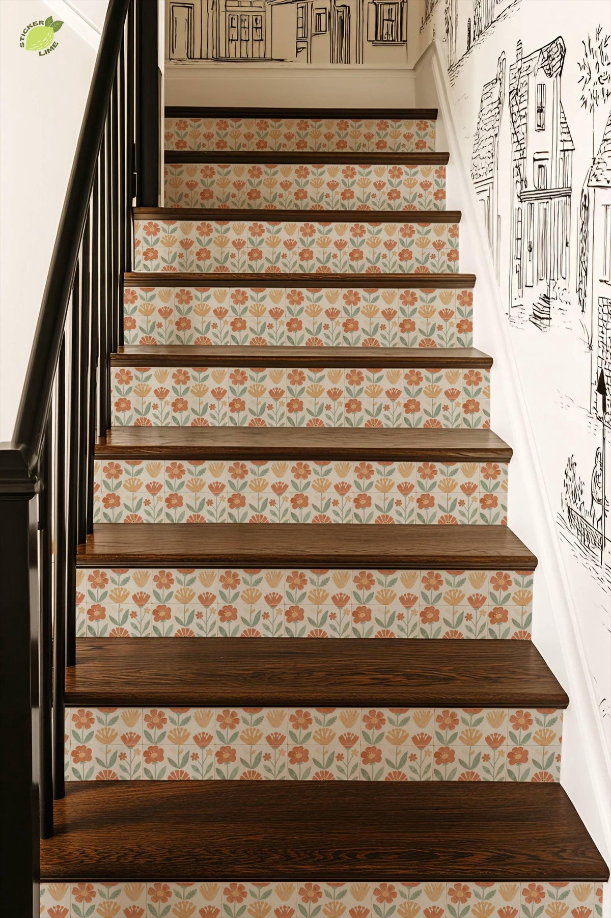 Sun-Drenched Botanical Mosaic peel and stick stair riser decals, photo 4 of 8