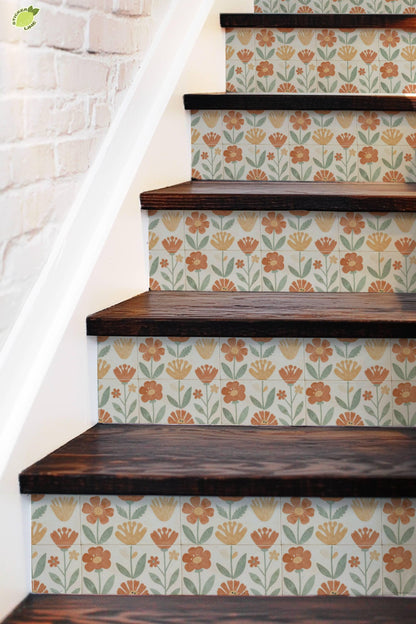 Sun-Drenched Botanical Mosaic peel and stick stair riser decals, photo 5 of 8