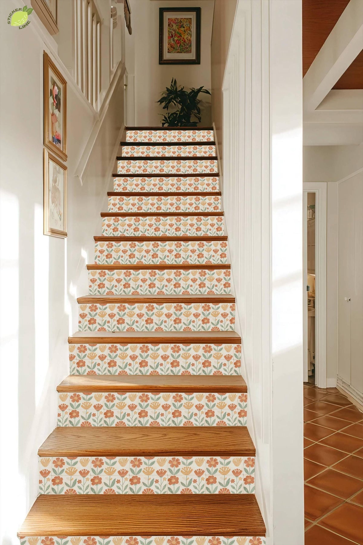 Sun-Drenched Botanical Mosaic peel and stick stair riser decals, photo 7 of 8
