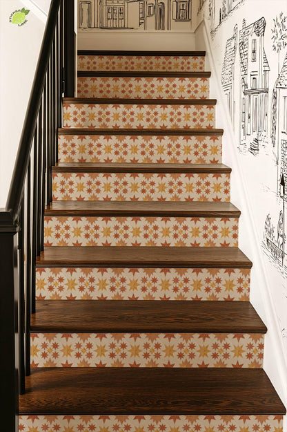 Sunwashed Terracotta Star Mosaic peel and stick stair riser decals, photo 4 of 8