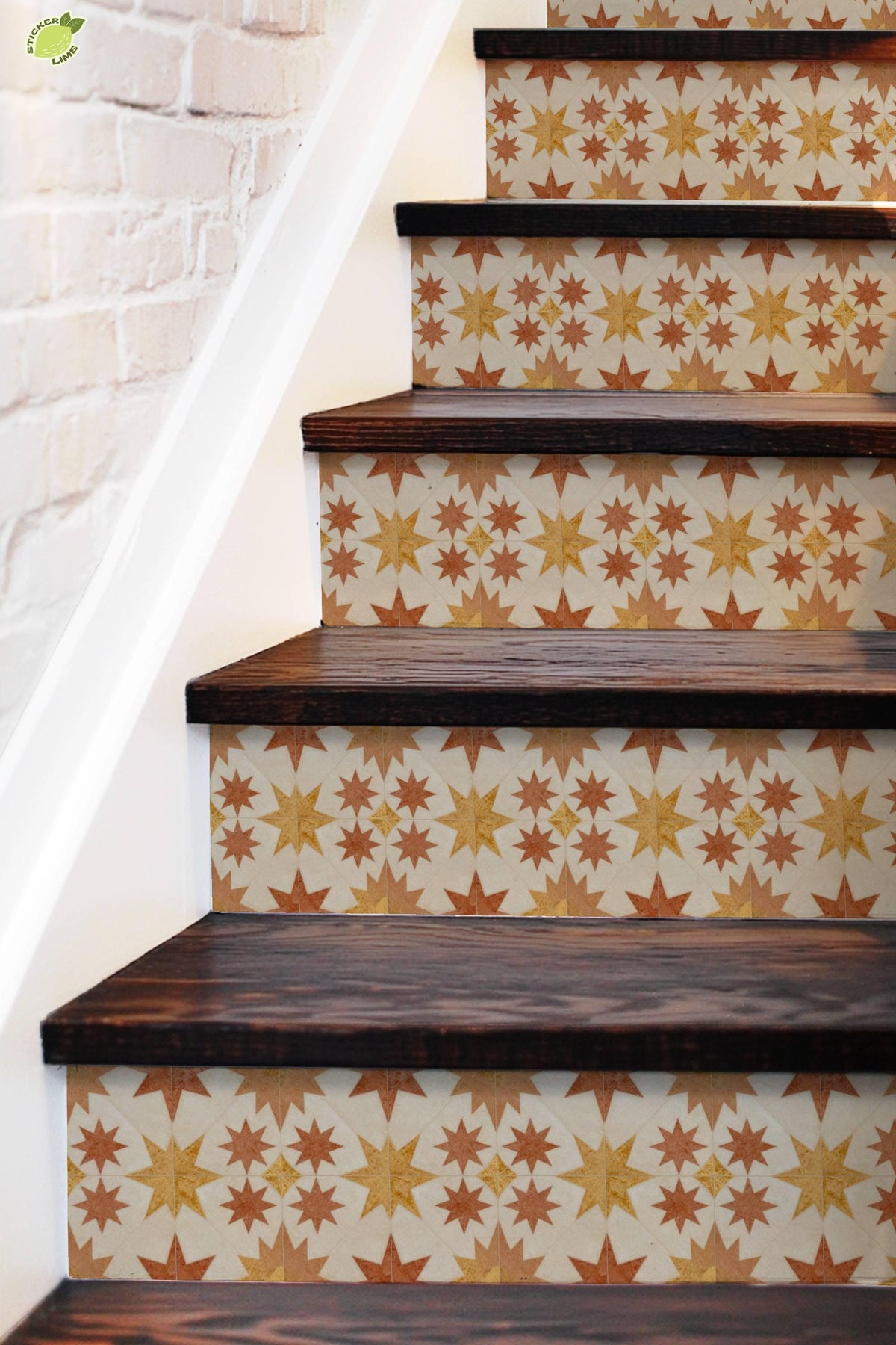 Sunwashed Terracotta Star Mosaic peel and stick stair riser decals, photo 5 of 8