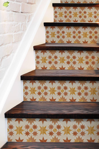 Sunwashed Terracotta Star Mosaic peel and stick stair riser decals, photo 5 of 8