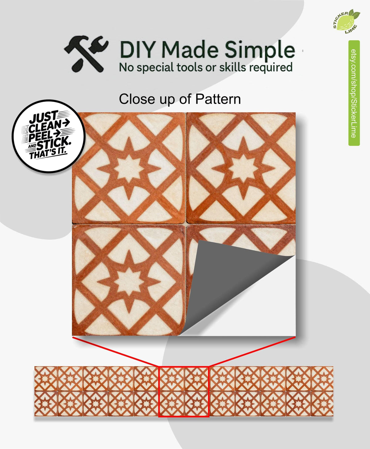 Terracotta Arabesque Medallion peel and stick stair riser decals, photo 2 of 8