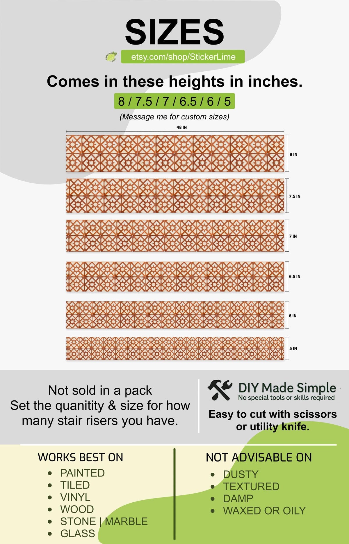 Terracotta Arabesque Medallion peel and stick stair riser decals, photo 3 of 8