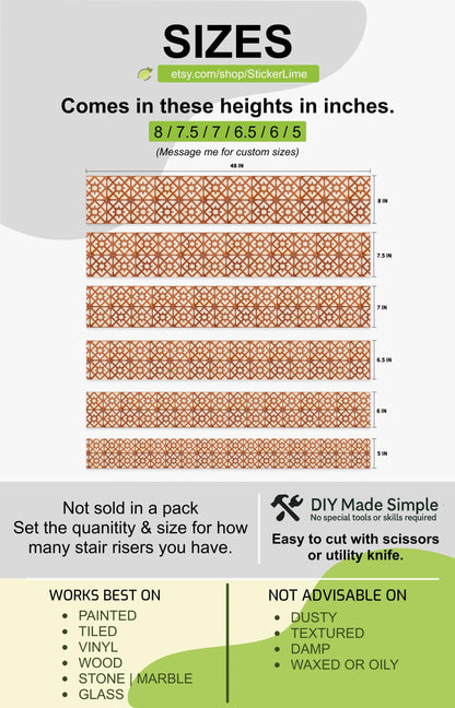 Terracotta Arabesque Medallion peel and stick stair riser decals, photo 3 of 8