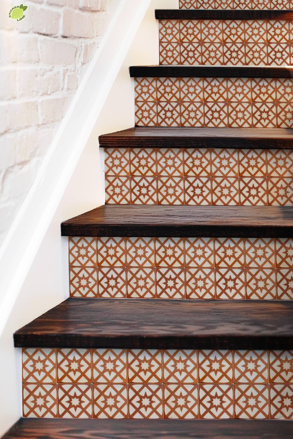 Terracotta Arabesque Medallion peel and stick stair riser decals, photo 5 of 8