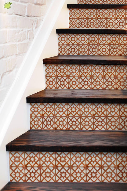 Terracotta Arabesque Medallion peel and stick stair riser decals, photo 5 of 8