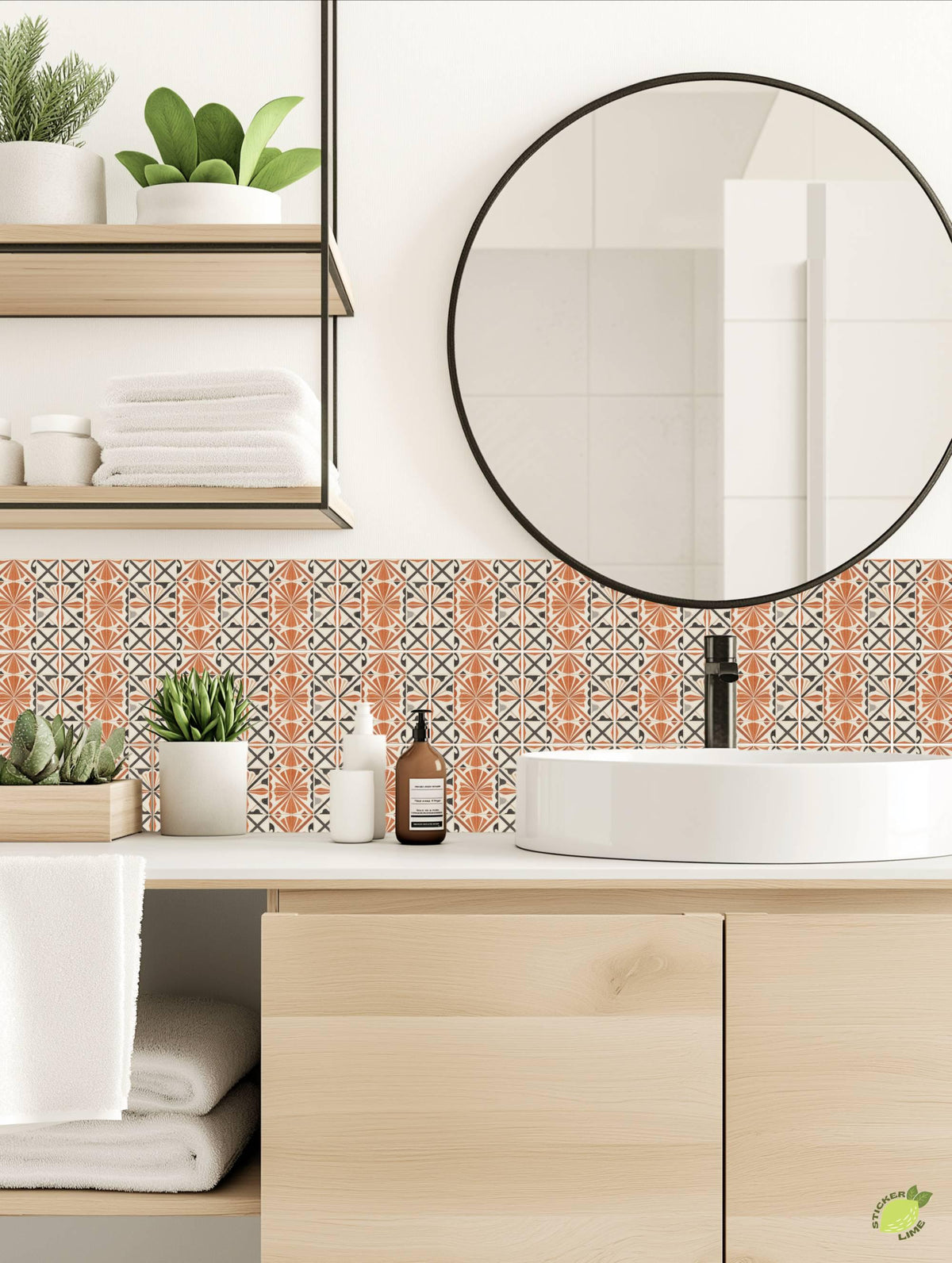 Terracotta Art Deco peel and stick tile decals, photo 4 of 8