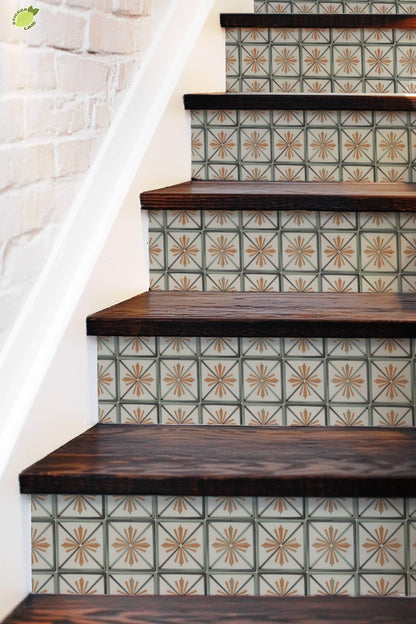 Terracotta Art Deco Tile peel and stick stair riser decals, photo 5 of 8