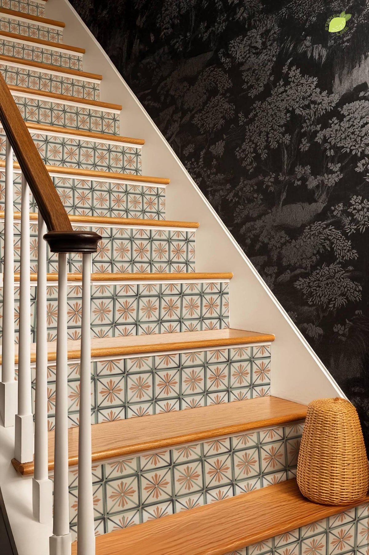 Terracotta Art Deco Tile peel and stick stair riser decals, photo 6 of 8