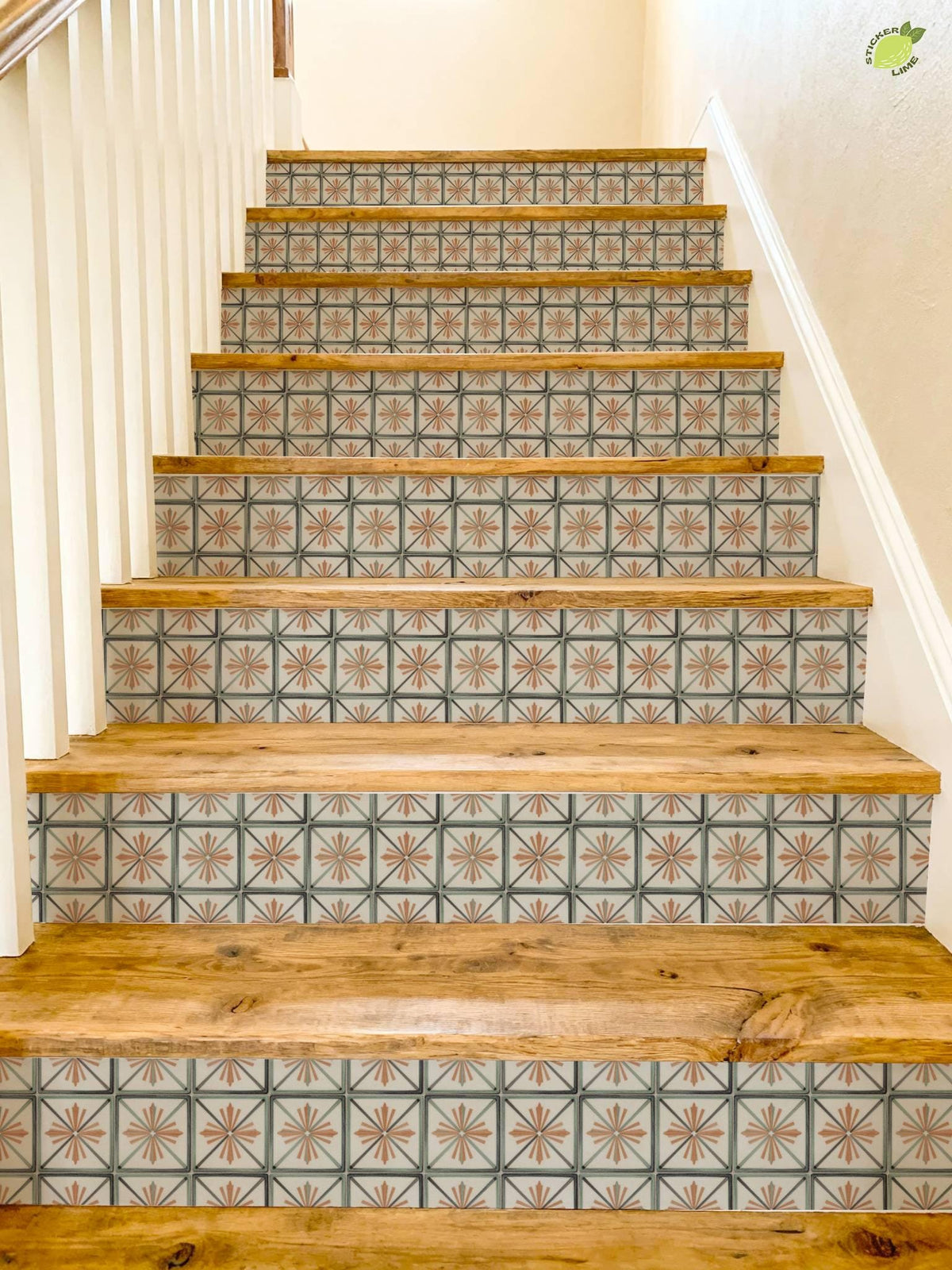 Terracotta Art Deco Tile peel and stick stair riser decals, photo 8 of 8