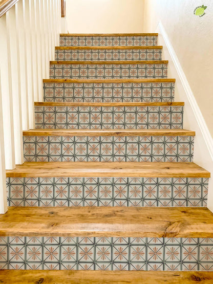 Terracotta Art Deco Tile peel and stick stair riser decals, photo 8 of 8