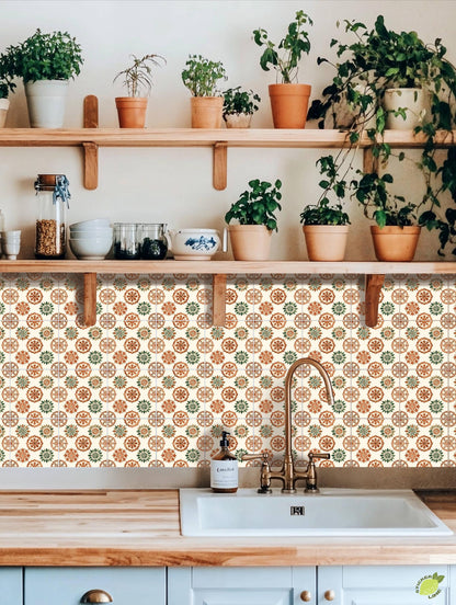 Terracotta Botanical Medallion peel and stick tile decals
