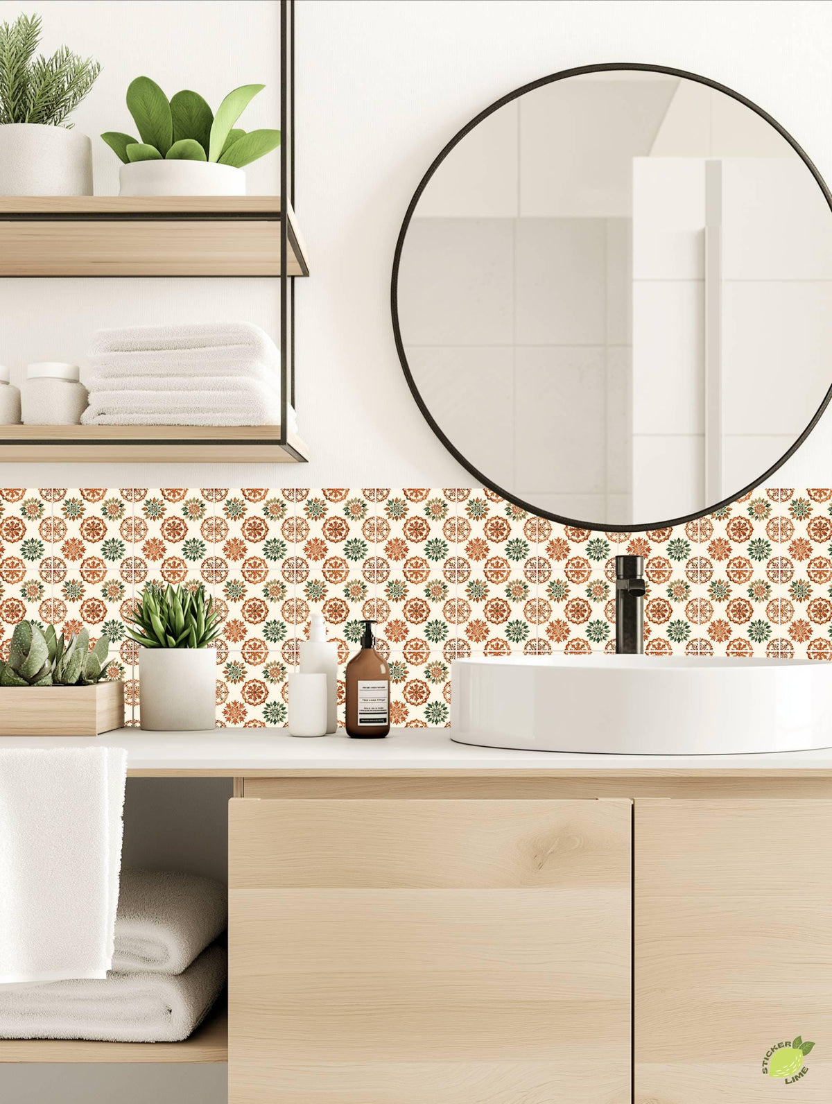 Terracotta Botanical Medallion peel and stick tile decals, photo 4 of 8