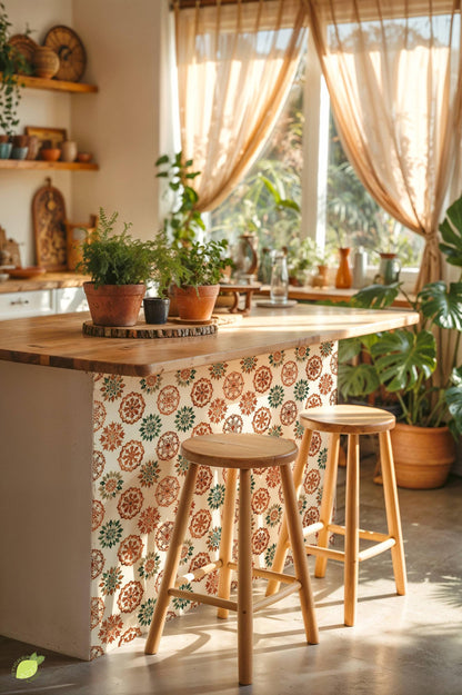 Terracotta Botanical Medallion peel and stick tile decals, photo 5 of 8