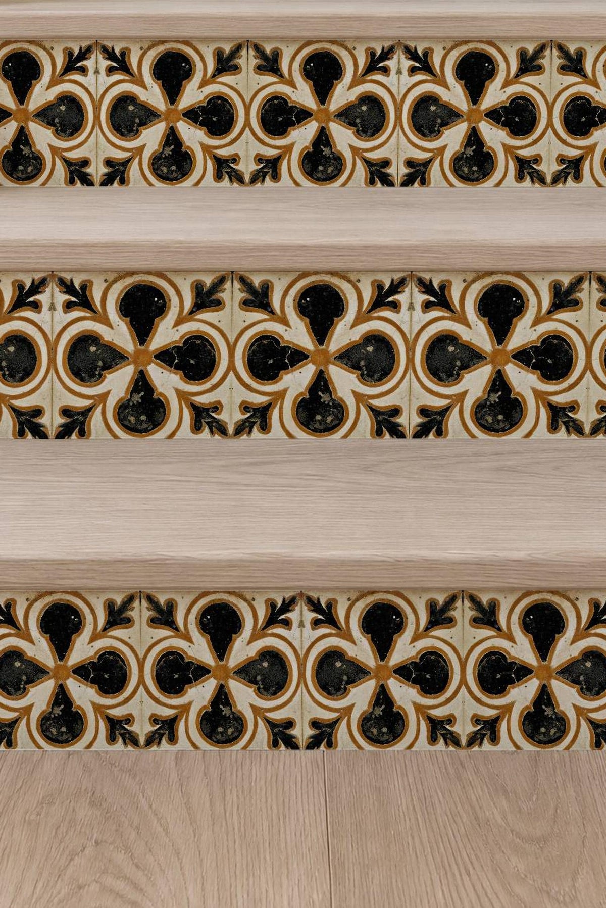 Terracotta Medieval Quatrefoil peel and stick stair riser decals