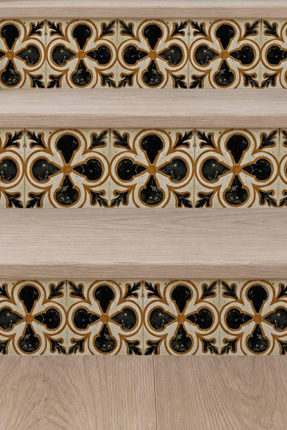 Terracotta Medieval Quatrefoil peel and stick stair riser decals