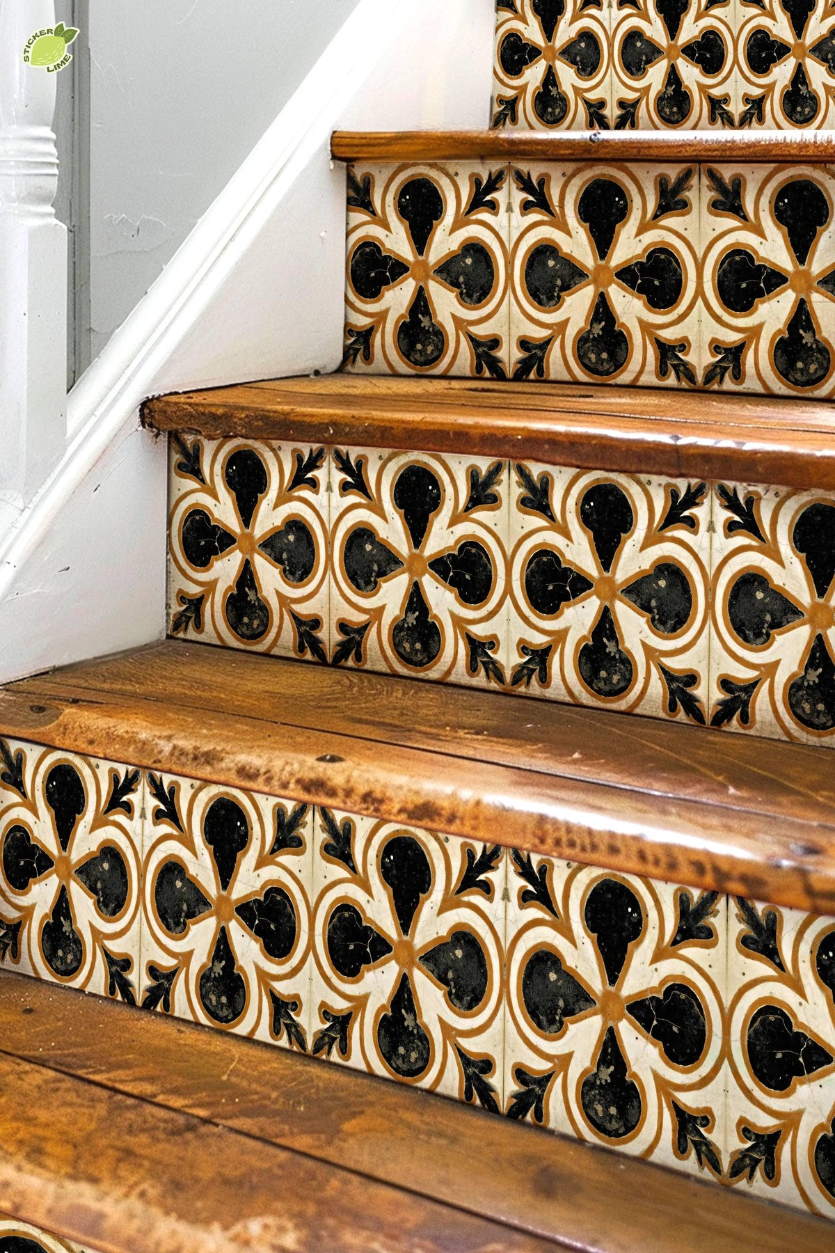 Terracotta Medieval Quatrefoil peel and stick stair riser decals, photo 3 of 8