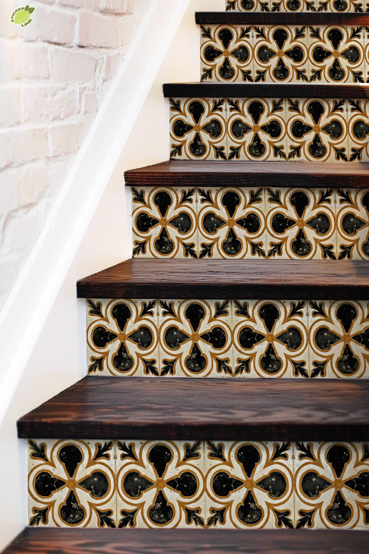 Terracotta Medieval Quatrefoil peel and stick stair riser decals, photo 5 of 8