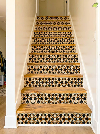 Terracotta Medieval Quatrefoil peel and stick stair riser decals, photo 6 of 8